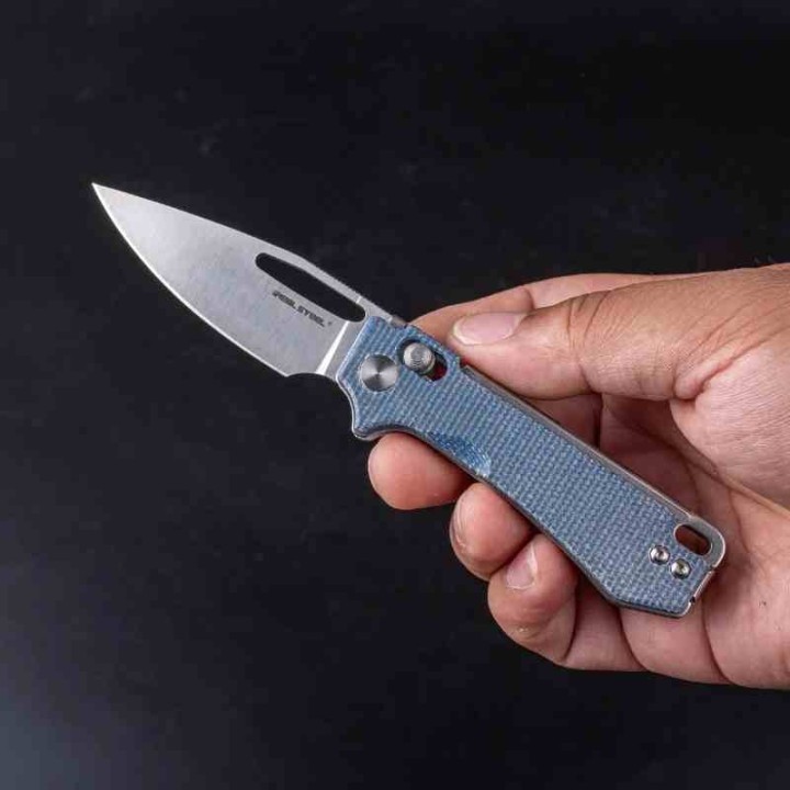 Couteau Real Steel Vis Denim Lame Acier 12C27N Manche Micarta Crossbar Lock IKBS Clip RS8051DM - Livraison Gratuite