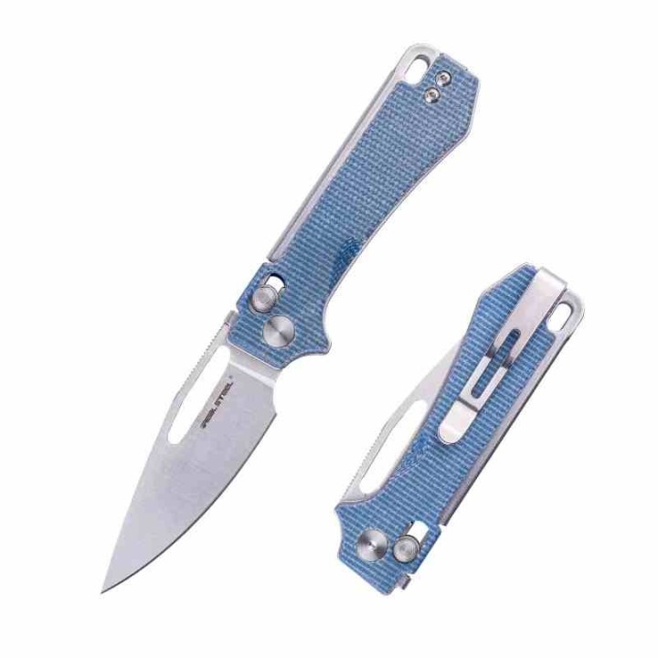 Couteau Real Steel Vis Denim Lame Acier 12C27N Manche Micarta Crossbar Lock IKBS Clip RS8051DM - Livraison Gratuite