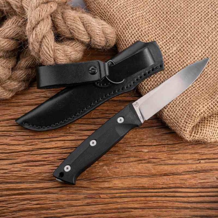 Couteau Real Steel Thorn Black Lame Acier K110 Manche G10 Étui Cuir RS3621BS - Livraison Gratuite