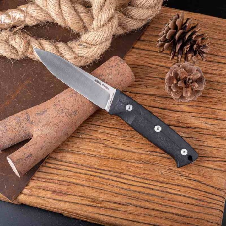 Couteau Real Steel Thorn Black Lame Acier K110 Manche G10 Étui Cuir RS3621BS - Livraison Gratuite