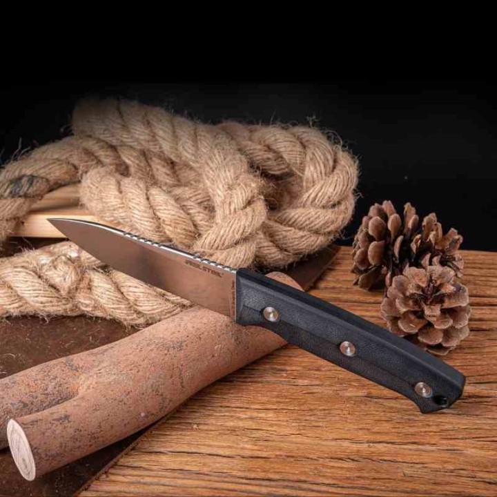 Couteau Real Steel Thorn Black Lame Acier K110 Manche G10 Étui Cuir RS3621BS - Livraison Gratuite