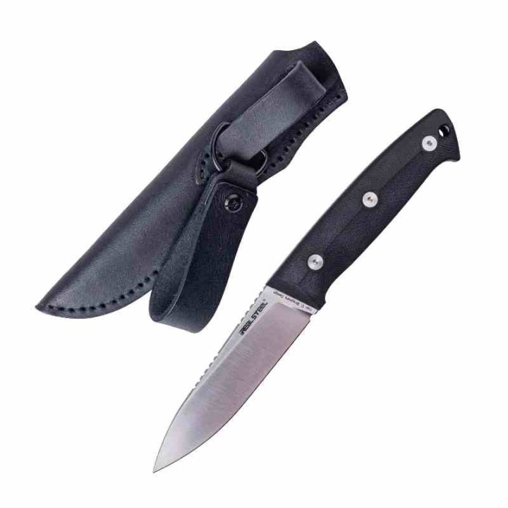 Couteau Real Steel Thorn Black Lame Acier K110 Manche G10 Étui Cuir RS3621BS - Livraison Gratuite