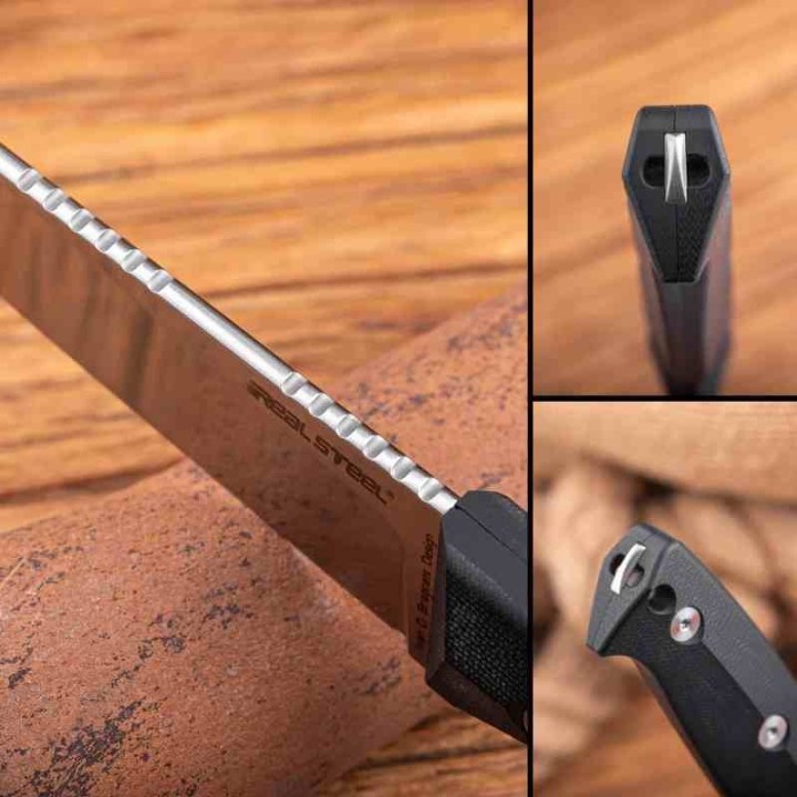 Couteau Real Steel Thorn Ivory Lame Acier K110 Manche G10 Étui Cuir RS3621IS - Livraison Gratuite