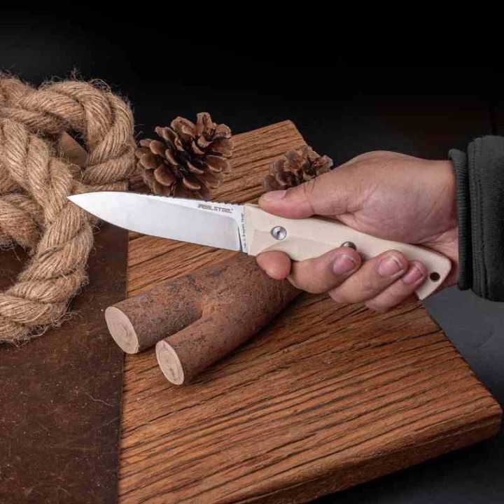 Couteau Real Steel Thorn Ivory Lame Acier K110 Manche G10 Étui Cuir RS3621IS - Livraison Gratuite