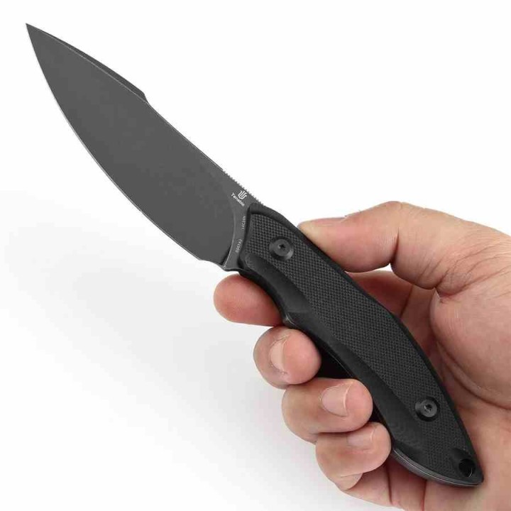Couteau Tenable Luccio Black Lame Harpon Acier Sandvik 14C28N Manche G-10 Etui Kydex G007A2 - Livraison Gratuite