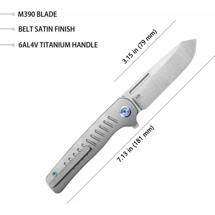 Couteau Kubey Steelhead Gray Lame Acier M390 Manche Titane Liner Lock IKBS Clip KUB315A - Livraison Gratuite