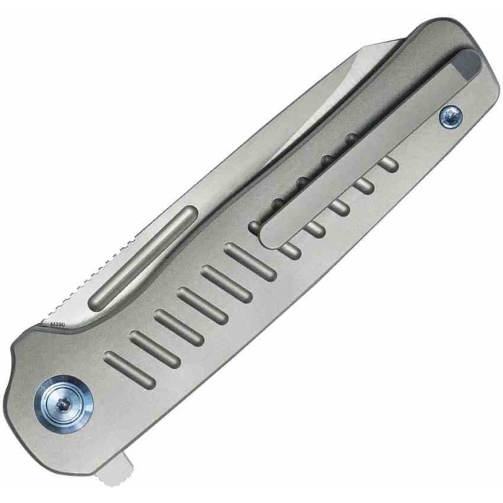 Couteau Kubey Steelhead Gray Lame Acier M390 Manche Titane Liner Lock IKBS Clip KUB315A - Livraison Gratuite