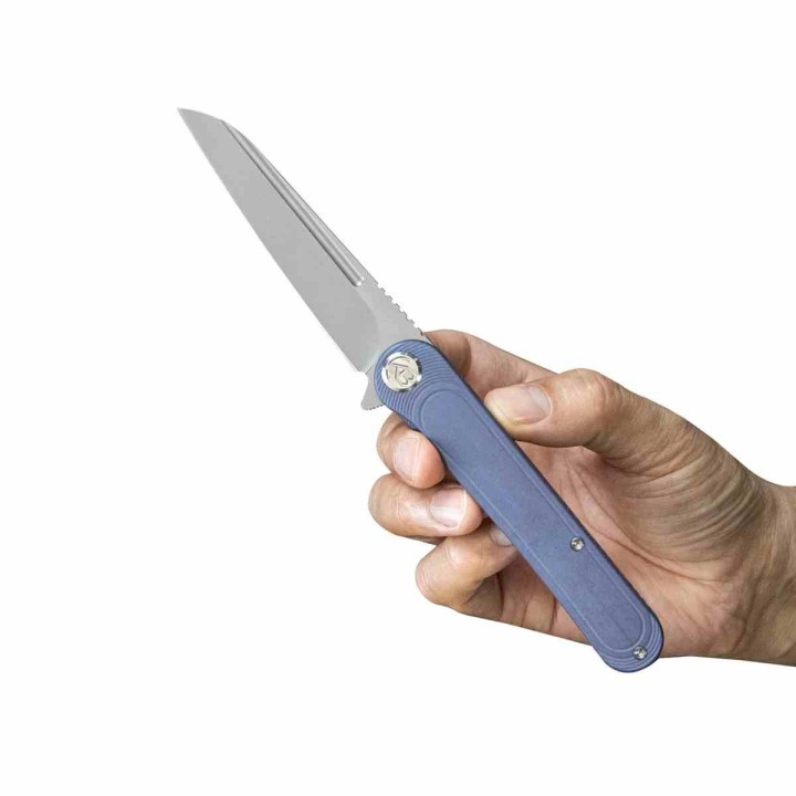 Couteau Kubey Dandy Blue Lame Sheepsfoot Acier S90V Manche Titane Frame Lock IKBS Clip KUB247K - Livraison Gratuite