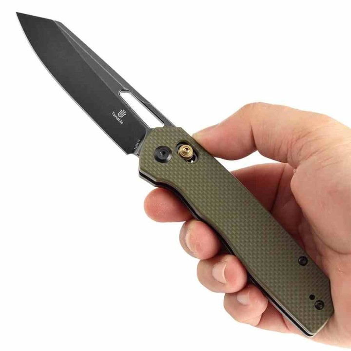 Couteau Tenable Shard Olive Green Reverse Tanto Acier 14C28N Manche G10 Crossbar Lock T1006V3 - Livraison Gratuite