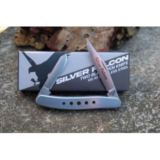 Lot de 2 Couteau Silver Falcon 2 Lames Clip Point & Pen Acier VG-10 Manche Acier Slip Joint SF593 - Livraison Gratuite