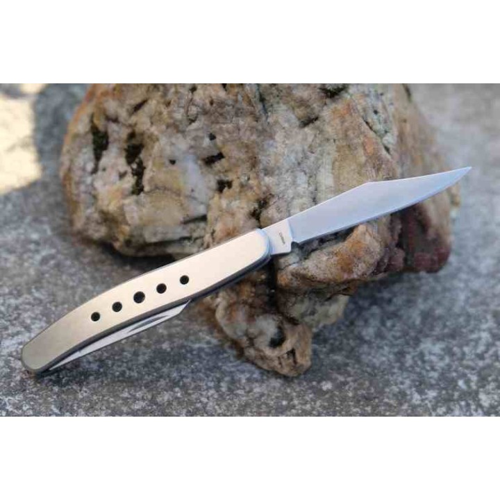 Lot de 2 Couteau Silver Falcon 2 Lames Clip Point & Pen Acier VG-10 Manche Acier Slip Joint SF593 - Livraison Gratuite