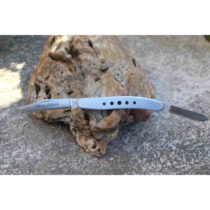 Lot de 2 Couteau Silver Falcon 2 Lames Clip Point & Pen Acier VG-10 Manche Acier Slip Joint SF593 - Livraison Gratuite
