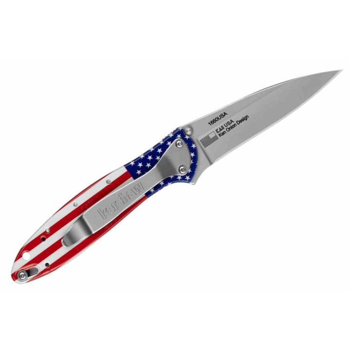 Couteau Kershaw Leek USA Flag Lame Acier 14C28N Manche Aluminium A/O LinerLock USA KS1660USA - Livraison Gratuite