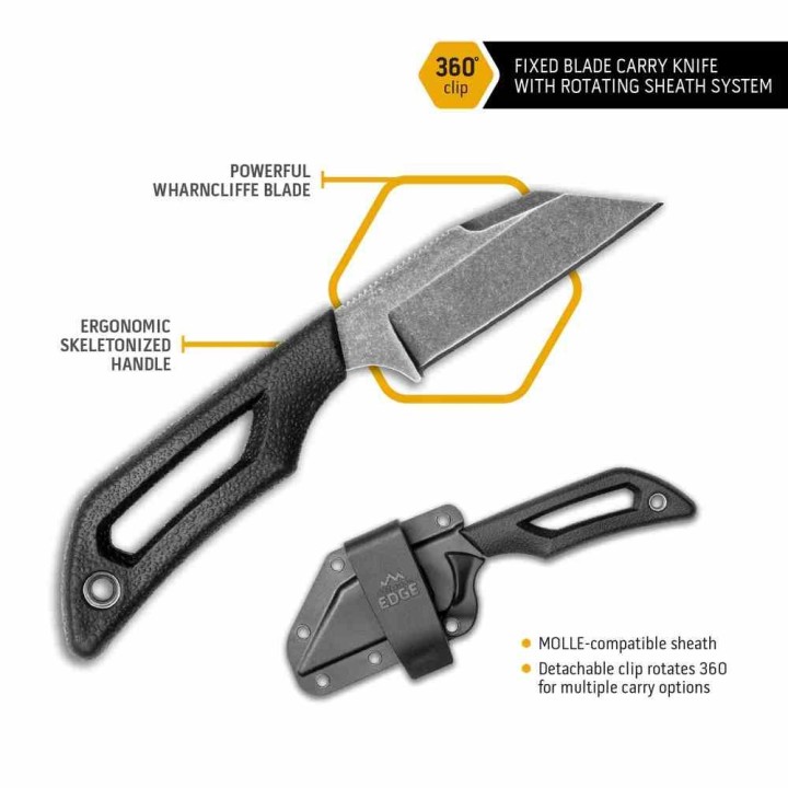 Couteau Outdoor Edge Pivot Wharncliffe Acier 8Cr13MoV Manche TPR Étui Rotatif OEPKWC2C - Livraison Gratuite
