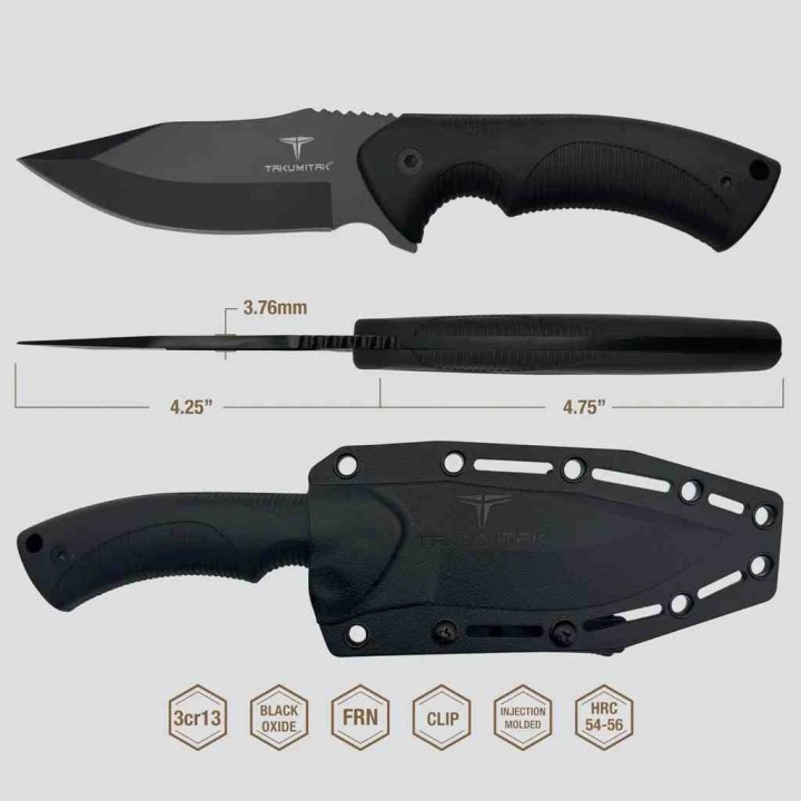 Couteau Takumitak Fit Lame Clip Point Acier 3Cr13 Manche FRN Étui FRN TKF306 - Livraison Gratuite