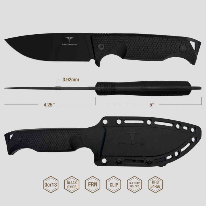 Couteau Takumitak Easy Night Lame Drop Point Acier 3Cr13 Manche FRN Étui FRN TKF304 - Livraison Gratuite