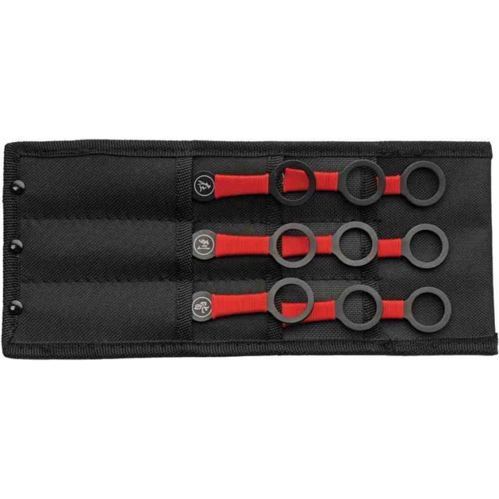 Couteaux de Lancer 9 Kunaï Rapidfire Lame Dague Acier Inox Manche Cordon Rouge Étui Nylon CN211628 - Livraison Gratuite