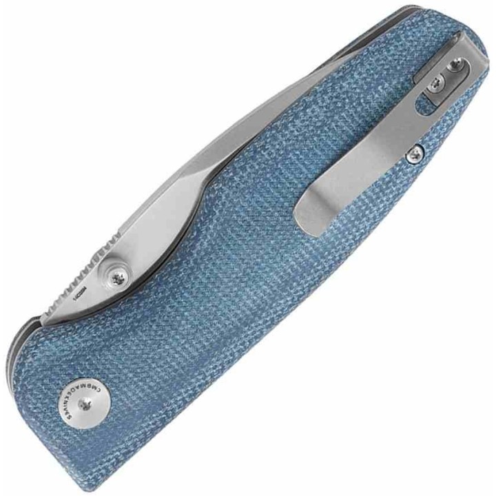 Couteau CMB Predator V3 Blue Lame Acier 14C28N Manche Micarta Button Lock IKBS CMB19D - Livraison Gratuite