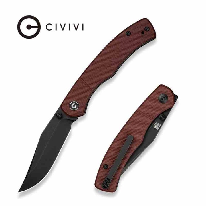 Couteau CIVIVI Clingman Burgundy Lame Clip Point Acier Nitro-V Manche G-10 IKBS Liner Lock CIVC230652 - Livraison Gratuite