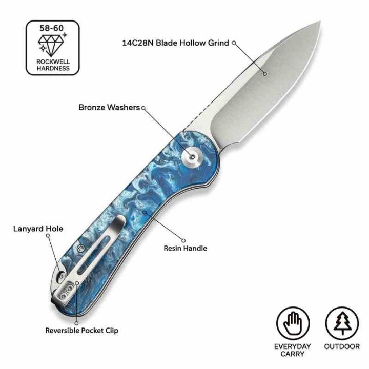 Couteau CIVIVI Elementum Slipjoint Blue Ocean Lame Drop Point Acier 14C28N Manche Résine Clip CIVC18062AJ4 - Livraison Gratuite