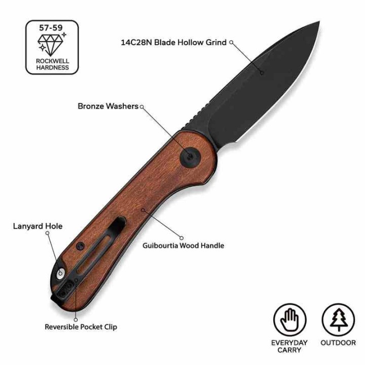 Couteau CIVIVI Elementum Slipjoint Guibourtia Lame Drop Point Acier 14C28N Blk Manche Bois CIVC18062AJ3 - Livraison Gratuite