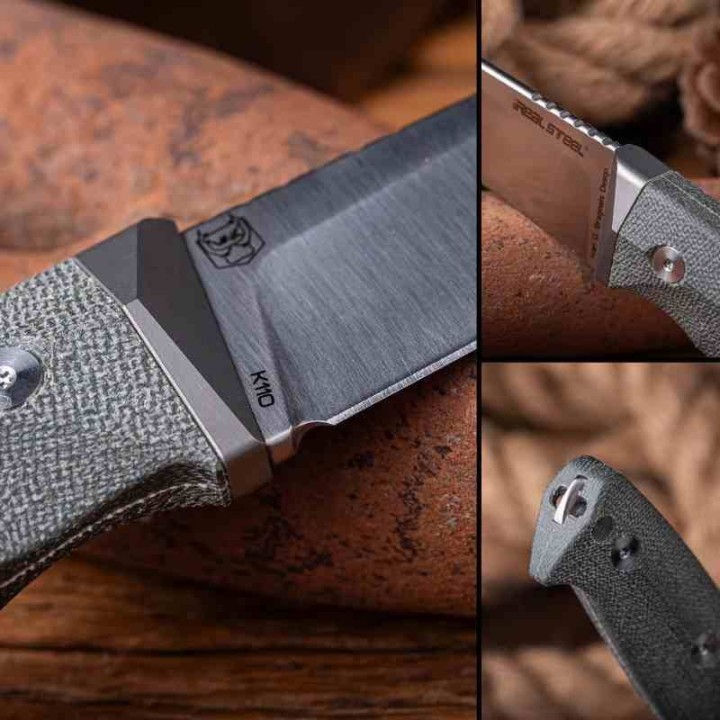Couteau Real Steel Black Thorn Manche Micarta Naturel & Titane Lame Acier K110 Etui Cuir RS3621NM - Livraison Gratuite
