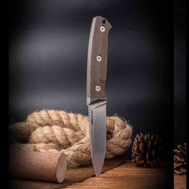 Couteau Real Steel Black Thorn Manche Micarta Naturel & Titane Lame Acier K110 Etui Cuir RS3621NM - Livraison Gratuite