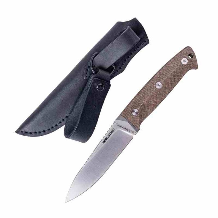 Couteau Real Steel Black Thorn Manche Micarta Naturel & Titane Lame Acier K110 Etui Cuir RS3621NM - Livraison Gratuite