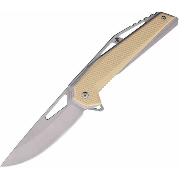 Lot de 2 Couteau MTech Tan A/O Lame Drop Point Acier 3Cr13 Manche Nylon Linerlock Clip MTA2011TN - Livraison Gratuite