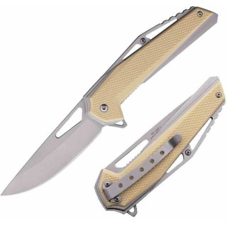Lot de 2 Couteau MTech Tan A/O Lame Drop Point Acier 3Cr13 Manche Nylon Linerlock Clip MTA2011TN - Livraison Gratuite