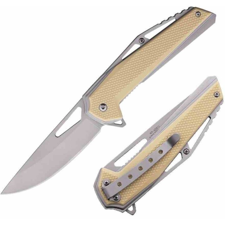 Lot de 2 Couteau MTech Tan A/O Lame Drop Point Acier 3Cr13 Manche Nylon Linerlock Clip MTA2011TN - Livraison Gratuite
