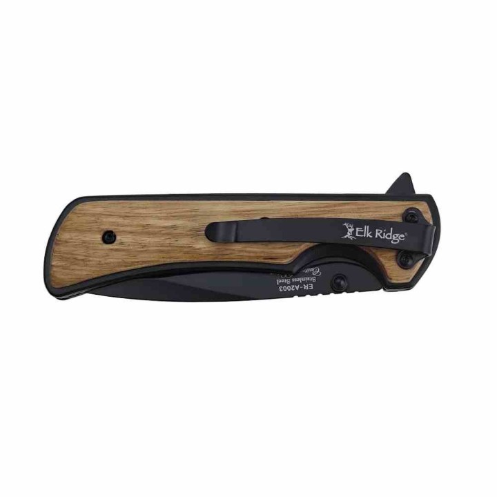 Couteau Elk Ridge Linerlock A/O Lame Drop Point Acier 3Cr13 Manche Aluminium/Bois Clip ERA2003BK Livraison Gratuite