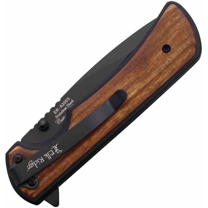 Couteau Elk Ridge Linerlock A/O Lame Drop Point Acier 3Cr13 Manche Aluminium/Bois Clip ERA2003BK Livraison Gratuite
