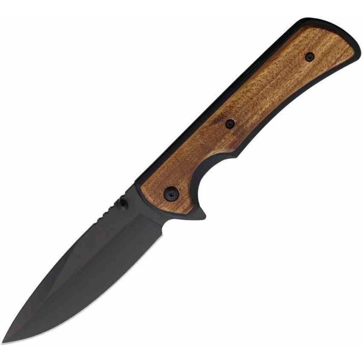 Couteau Elk Ridge Linerlock A/O Lame Drop Point Acier 3Cr13 Manche Aluminium/Bois Clip ERA2003BK Livraison Gratuite