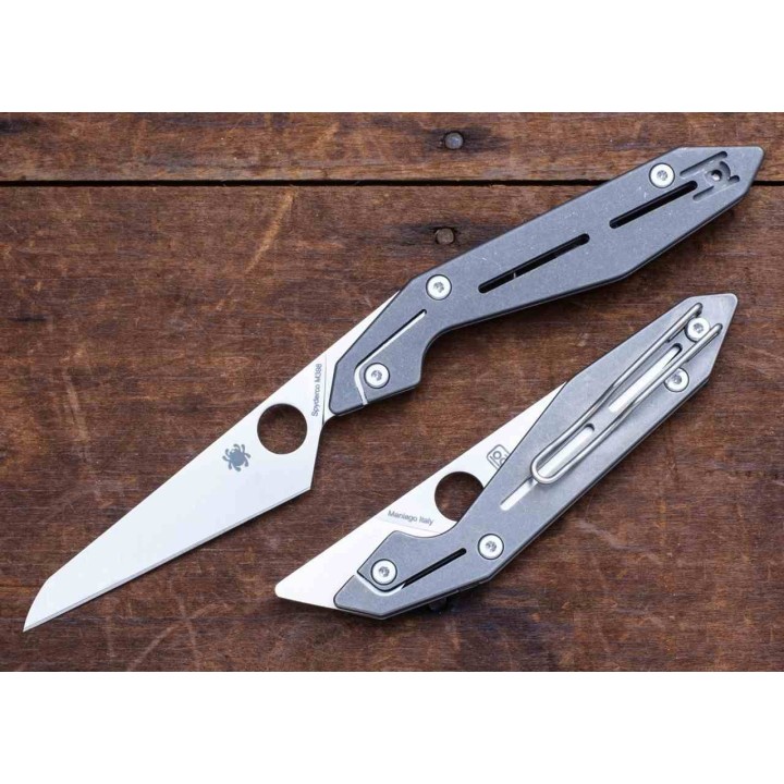Couteau Spyderco NAND Lame Wharncliffe Acier Bohler M398 Manche Titane Clip Made Italy SC270TIP - Livraison Gratuite