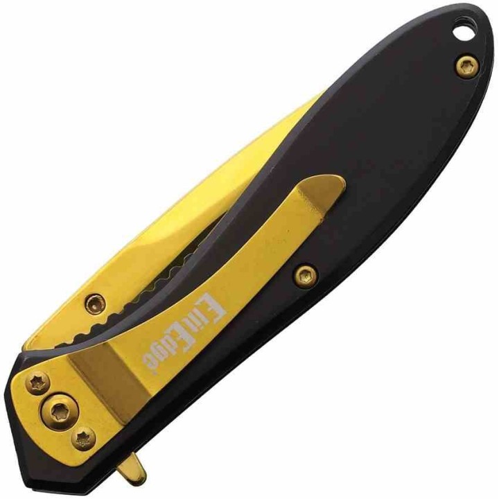 Lot de 3 Couteau ElitEdge A/O Lame Gold TiNi Acier 3Cr13 Manche Acier Liner Lock Clip EE10A28BGD - Livraison Gratuite