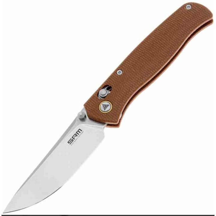 Couteau SRM Knives 255L-MN Brown Lame Acier 10Cr15CoMoV Manche G10 IKBS Clip Ambi Lock SRM255LMN - Livraison Gratuite