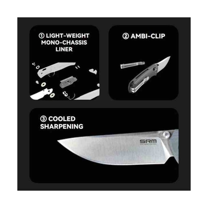 Couteau SRM Knives 255L-MN Brown Lame Acier 10Cr15CoMoV Manche G10 IKBS Clip Ambi Lock SRM255LMN - Livraison Gratuite
