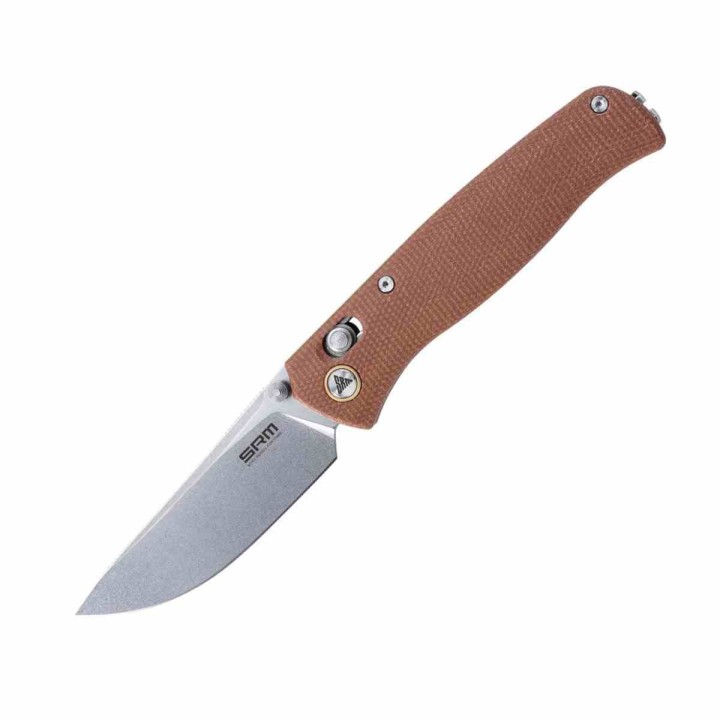 Couteau SRM Knives 255L-MN Brown Lame Acier 10Cr15CoMoV Manche G10 IKBS Clip Ambi Lock SRM255LMN - Livraison Gratuite