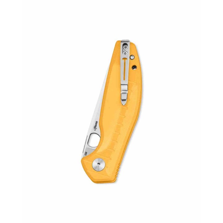 Couteau Bestechman Angry Owl Yellow Lame Acier D2 Manche G10 IKBS Button Lock BTKMK12A1 - Livraison Gratuite