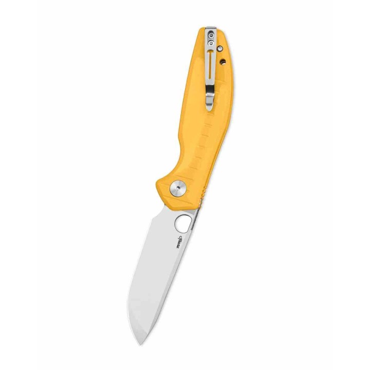 Couteau Bestechman Angry Owl Yellow Lame Acier D2 Manche G10 IKBS Button Lock BTKMK12A1 - Livraison Gratuite
