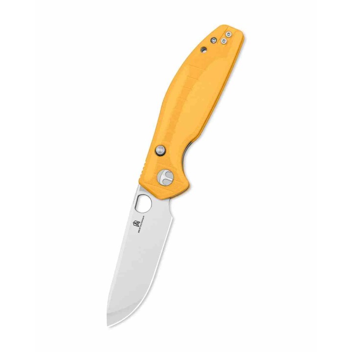 Couteau Bestechman Angry Owl Yellow Lame Acier D2 Manche G10 IKBS Button Lock BTKMK12A1 - Livraison Gratuite