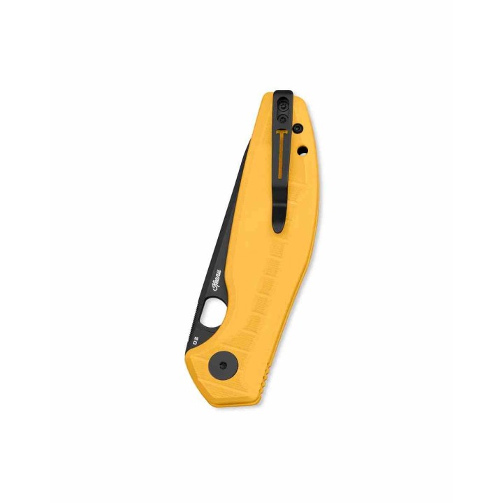 Couteau Bestechman Angry Owl Yellow Lame Acier D2 Black Manche G10 IKBS Button Lock BTKMK12A2 - Livraison Gratuite