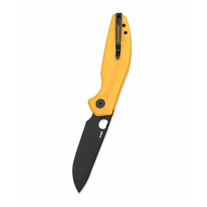 Couteau Bestechman Angry Owl Yellow Lame Acier D2 Black Manche G10 IKBS Button Lock BTKMK12A2 - Livraison Gratuite
