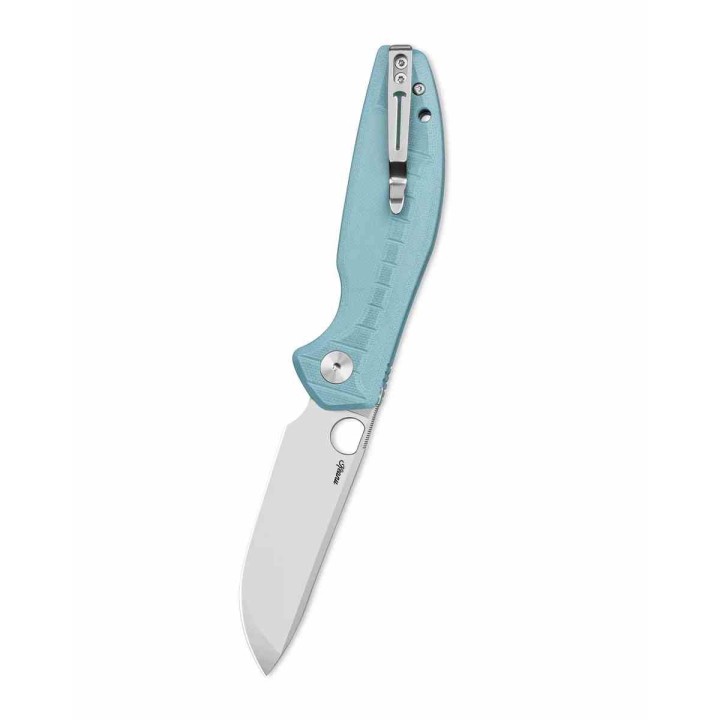 Couteau Bestechman Angry Owl Grey Lame Acier D2 Satin Manche G10 IKBS Button Lock BTKMK12C1 - Livraison Gratuite