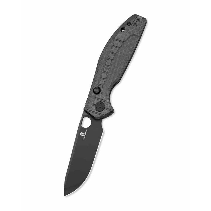 Couteau Bestechman Angry Owl Black Lame Acier D2 Black PVD Manche G10 IKBS Button Lock BTKMK12F2 - Livraison Gratuite