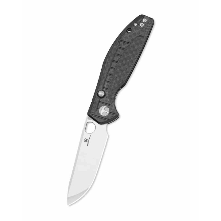 Couteau Bestechman Angry Owl Black Lame Acier D2 Stonewash+Satin Manche G10 IKBS Button Lock BTKMK12F1 - Livraison Gratuite