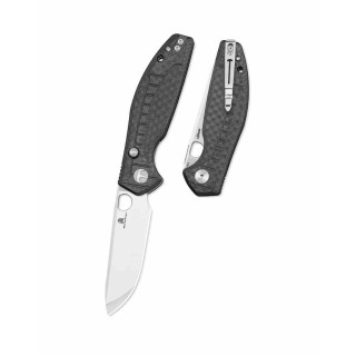 Couteau Bestechman Angry Owl Black Lame Acier D2 Stonewash+Satin Manche G10 IKBS Button Lock BTKMK12F1 - Livraison Gratuite