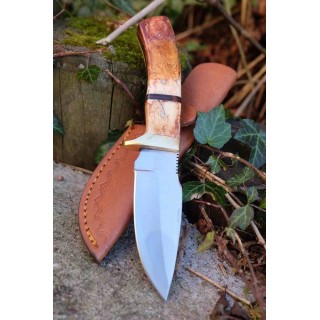 Couteau Skinner Rando Lame Drop Point Acier Inox Manche Os Etui Cuir PA3395 - Livraison Gratuite