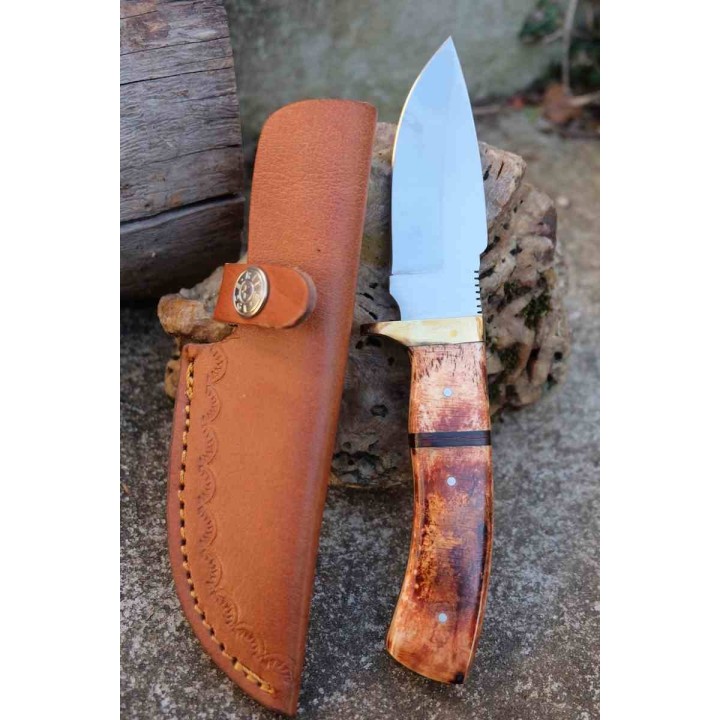 Couteau Skinner Rando Lame Drop Point Acier Inox Manche Os Etui Cuir PA3395 - Livraison Gratuite